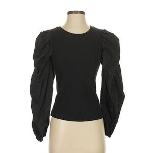 Lea & Viola Black Ruched Sleeve Blouse